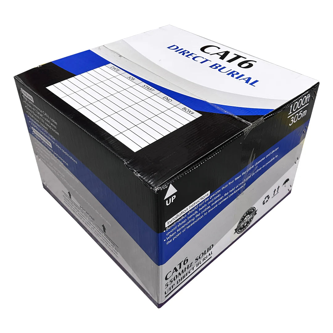 1000ft Solid UV / Direct Burial Bulk Cable - Black - CAT6 550Mhz