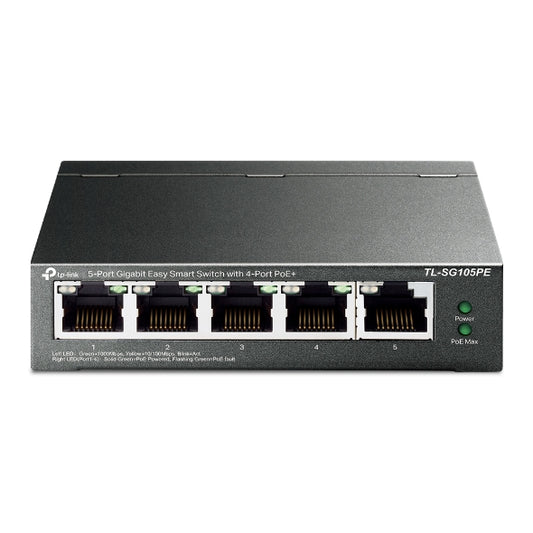 TP-Link 5-Port Gigabit Easy Smart Switch POE with 4-Port PoE+ - TL-SG105PE