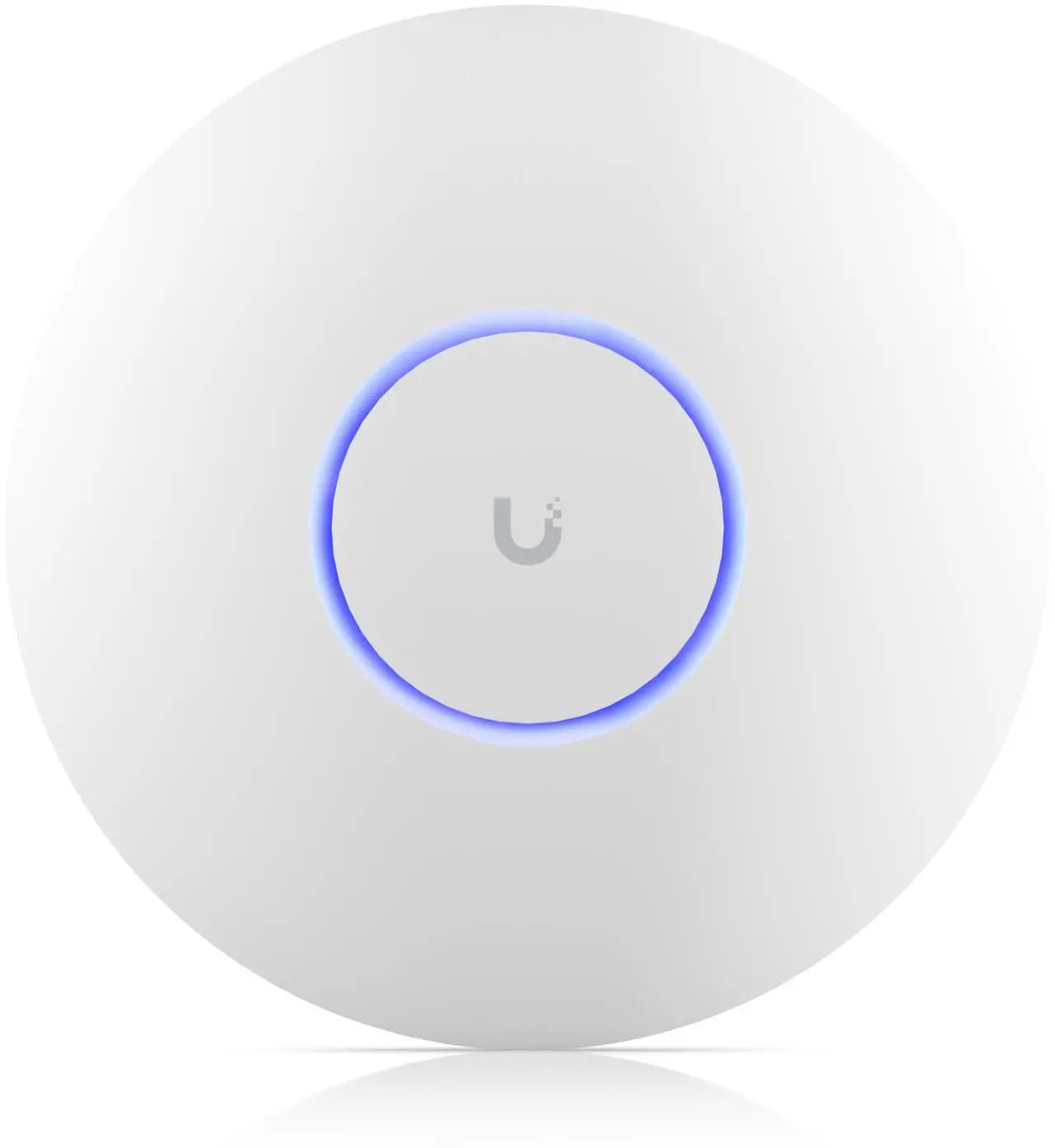 White network device with blue light on a white background