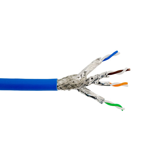 1000ft 4 Pair CAT8 22 AWG Solid Shielded S/FTP CMP Plenum Bulk Cable - BLUE